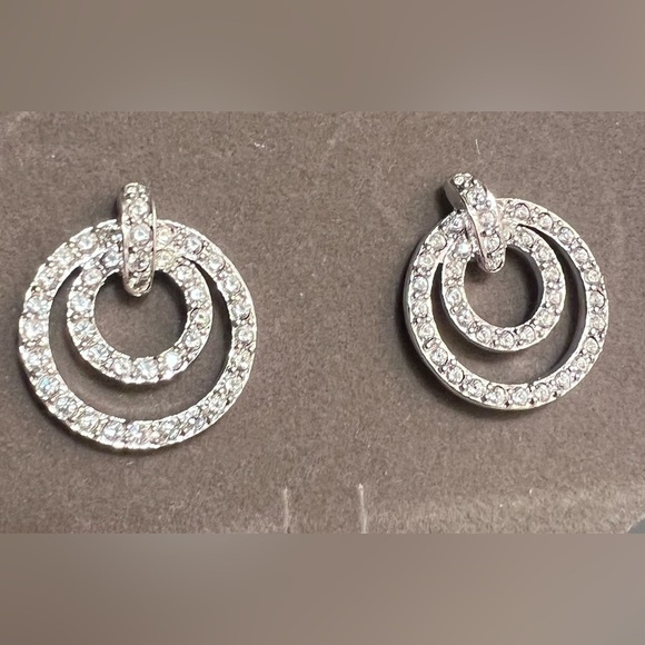 Nolan Miller Vintage Silver-Tone Pave’ Circle Earrings-pierced - Picture 1 of 5